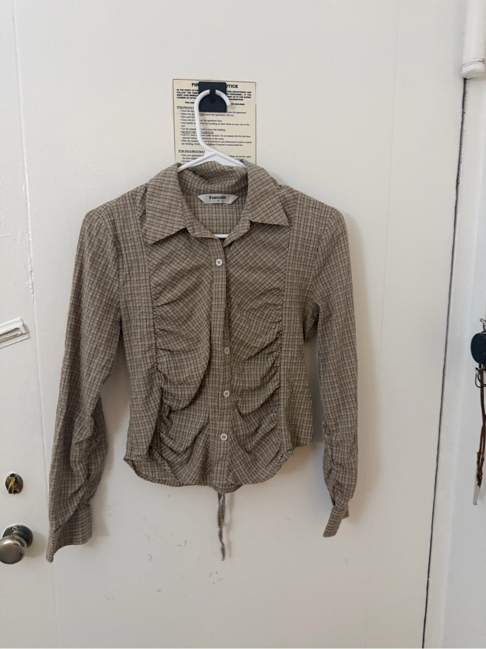 Brandy Melville Beige Plaid Button-Down Shirt
